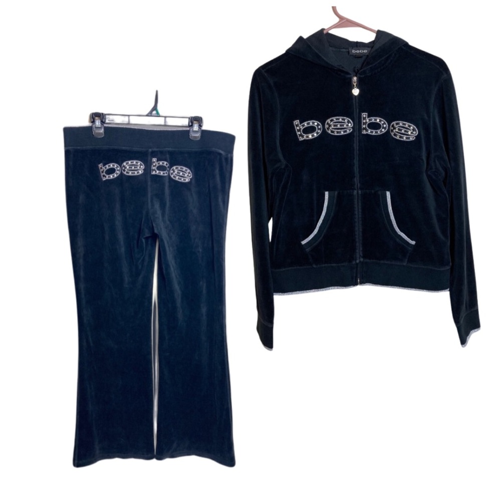 Black Silver Bebe Hoodie Rhinestones Size Large Set